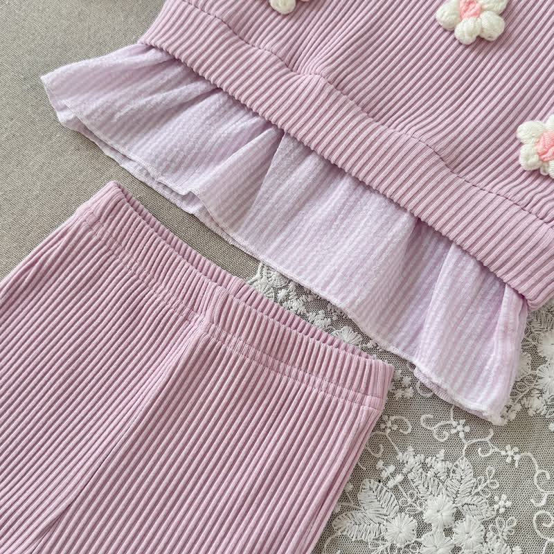 Baby Pink Floral Long Sleeve Peplum and Flared Pants 2-piece Set - image 4