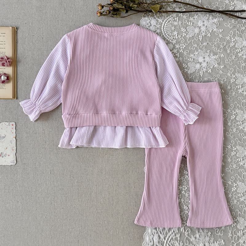 Baby Pink Floral Long Sleeve Peplum and Flared Pants 2-piece Set - image 2