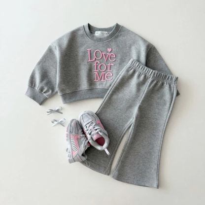 LOVE FOR ME Toddler Girl Cozy Sweatshirt and Flared Pants 2-piece Set - Gray - 6-7T - image 3