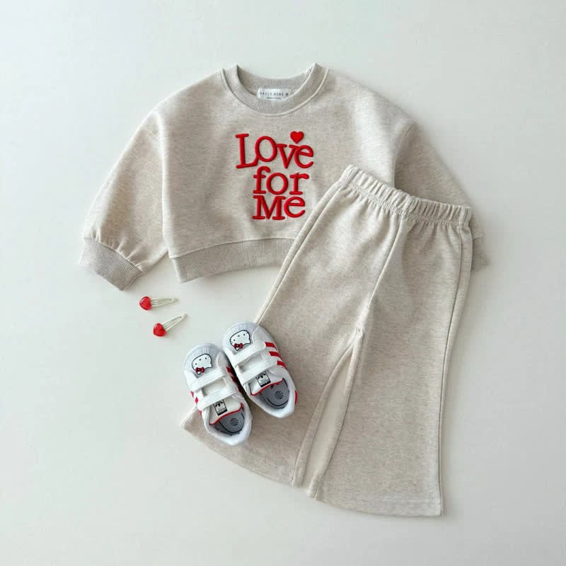 LOVE FOR ME Toddler Girl Cozy Sweatshirt and Flared Pants 2-piece Set - Beige - 6-7T - image 2