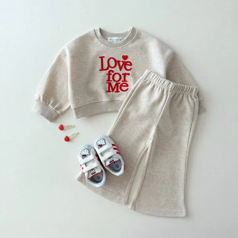 LOVE FOR ME Toddler Girl Cozy Sweatshirt and Flared Pants 2-piece Set - Beige - 6-7T - image 2