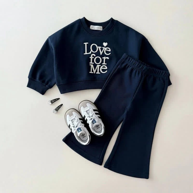 LOVE FOR ME Toddler Girl Cozy Sweatshirt and Flared Pants 2-piece Set - Navy - 6-7T - image 4