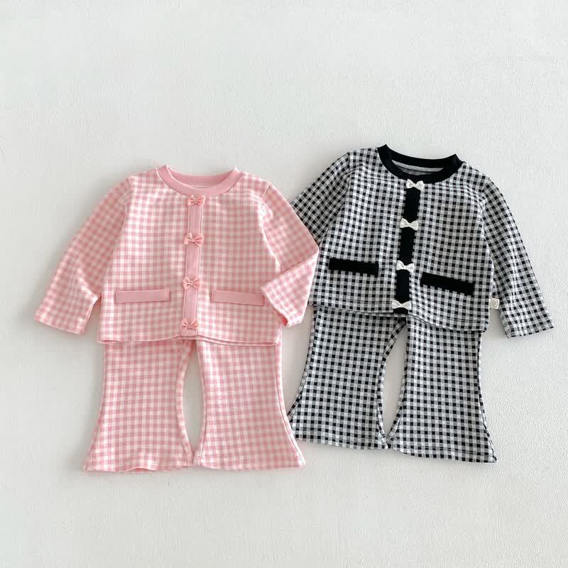 Toddler Baby Girl Gingham Bow Detail Top and Flared Pants 2-piece Set - image 1
