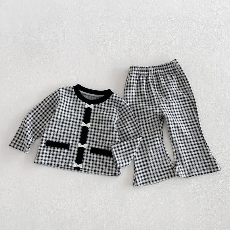 Toddler Baby Girl Gingham Bow Detail Top and Flared Pants 2-piece Set - Gray - 6-7T - image 3