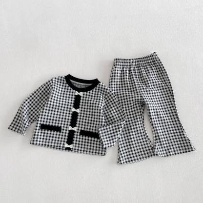 Toddler Baby Girl Gingham Bow Detail Top and Flared Pants 2-piece Set - Gray - 6-7T - image 3
