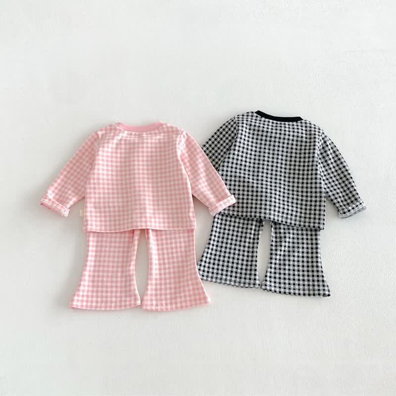 Toddler Baby Girl Gingham Bow Detail Top and Flared Pants 2-piece Set - image 4