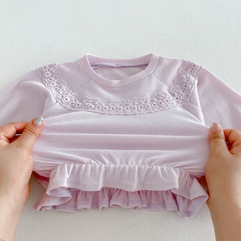 Toddler Baby Solid Color Ruffle Hem Top and Flared Pants 2-piece Set - image 8