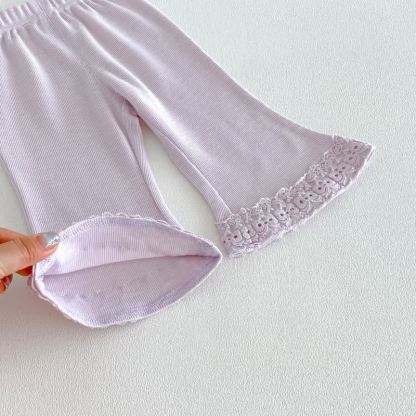Toddler Baby Solid Color Ruffle Hem Top and Flared Pants 2-piece Set - image 11