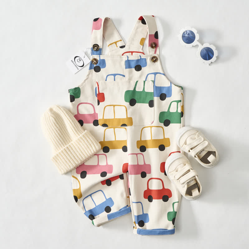 Baby Toddler Multicolor Cars White Pocket Overalls - image 2