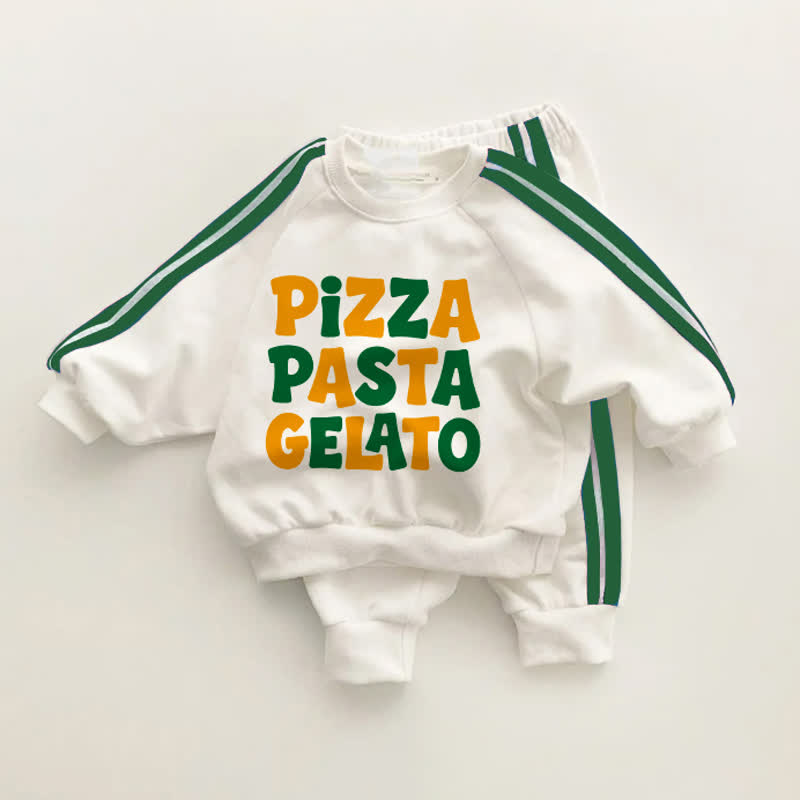 PIZZA PASTA GELATO Baby Toddler Green Striped 2-piece Set - White&Green - 3-5T - image 1