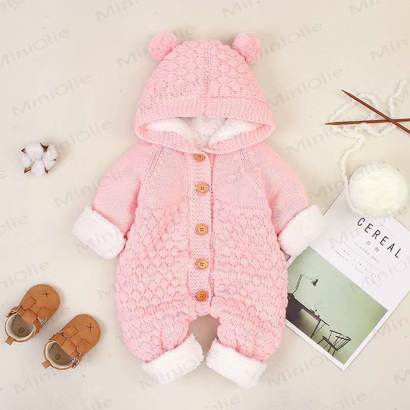 Baby Bear Ear Hooded Fleece Knit Romper - Pink Fleece - 18-24M - image 12