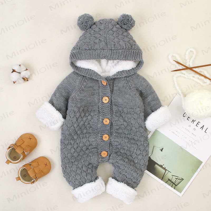 Baby Bear Ear Hooded Fleece Knit Romper - Gray Fleece - 18-24M - image 11