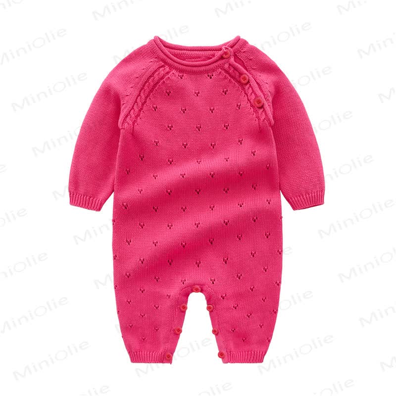 Baby Pointelle Knit Shoulder Button Romper - Rose Red - 18-24M - image 3