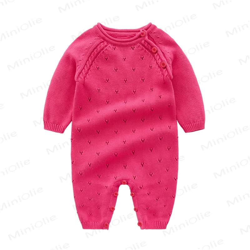 Baby Pointelle Knit Shoulder Button Romper - Rose Red - 18-24M - image 3