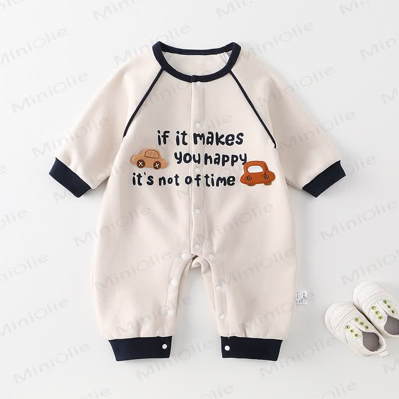 IF IT MAKES YOU HAPPY IT'S NOT A WASTE OF TIME Baby Car Applique Onesie - Beige - 18-24M - image 1
