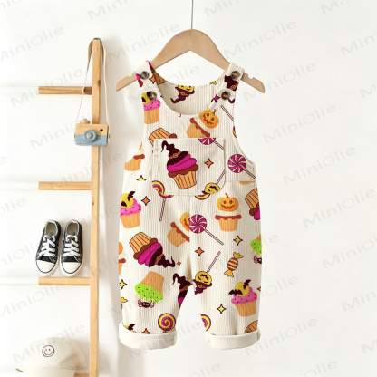 Baby Toddler Halloween Cupcake Candy Pumpkin Print Beige Overalls - Beige - 3-5T - image 1