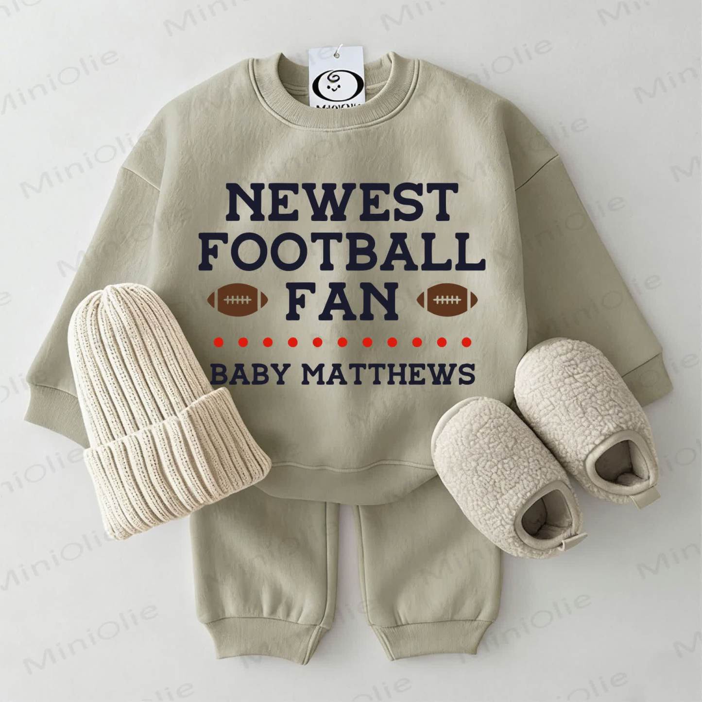 NEWEST FOOTBALL FAN BABY MATTHEWS Baby Sweatshirt 2-piece Grey Green Set - Grey Green - 2-3T - image 1