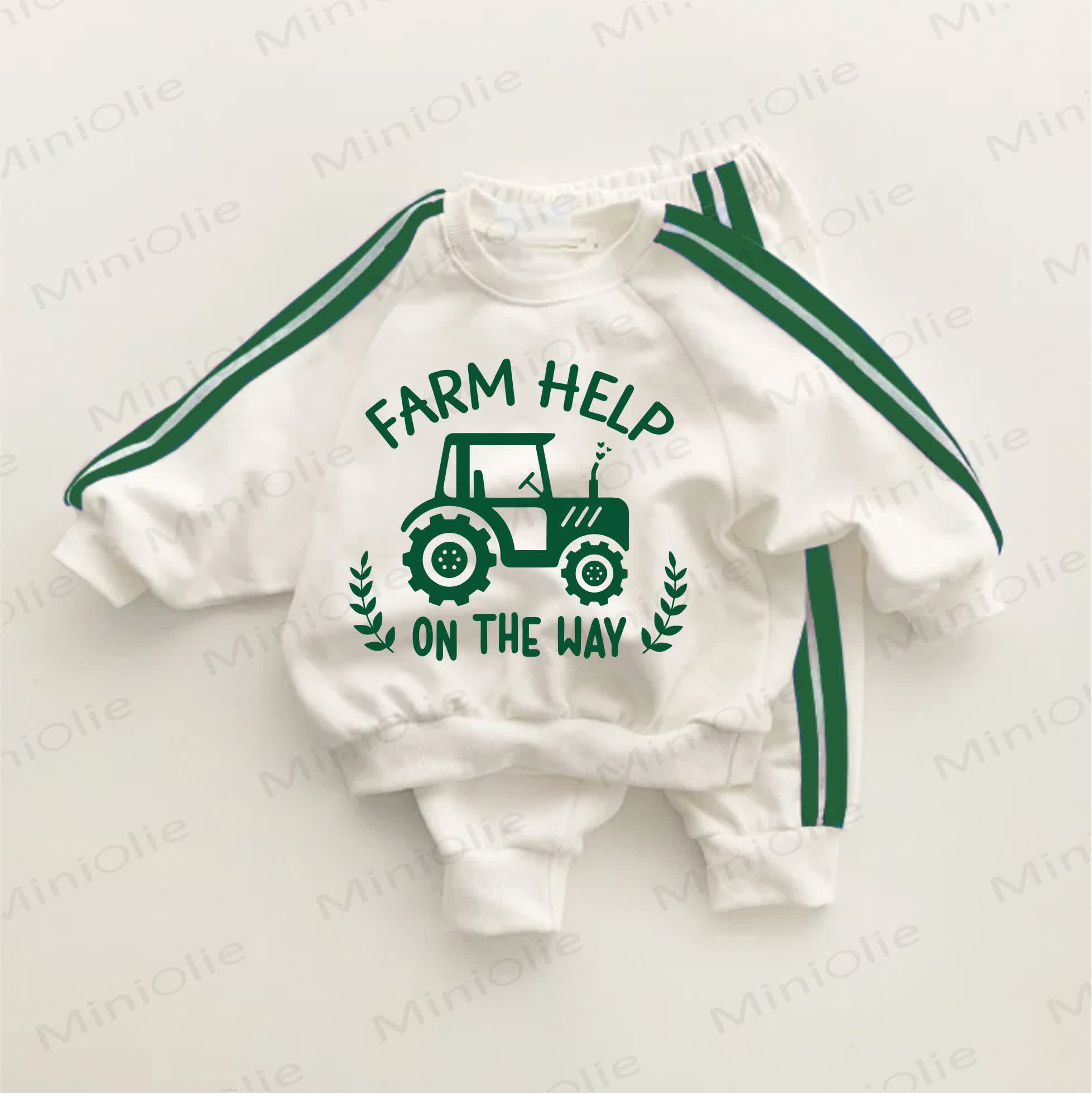 FARM HELP ON THE WAY Baby Toddler Green Striped 2-piece Set - White&Green - 3-5T - image 1