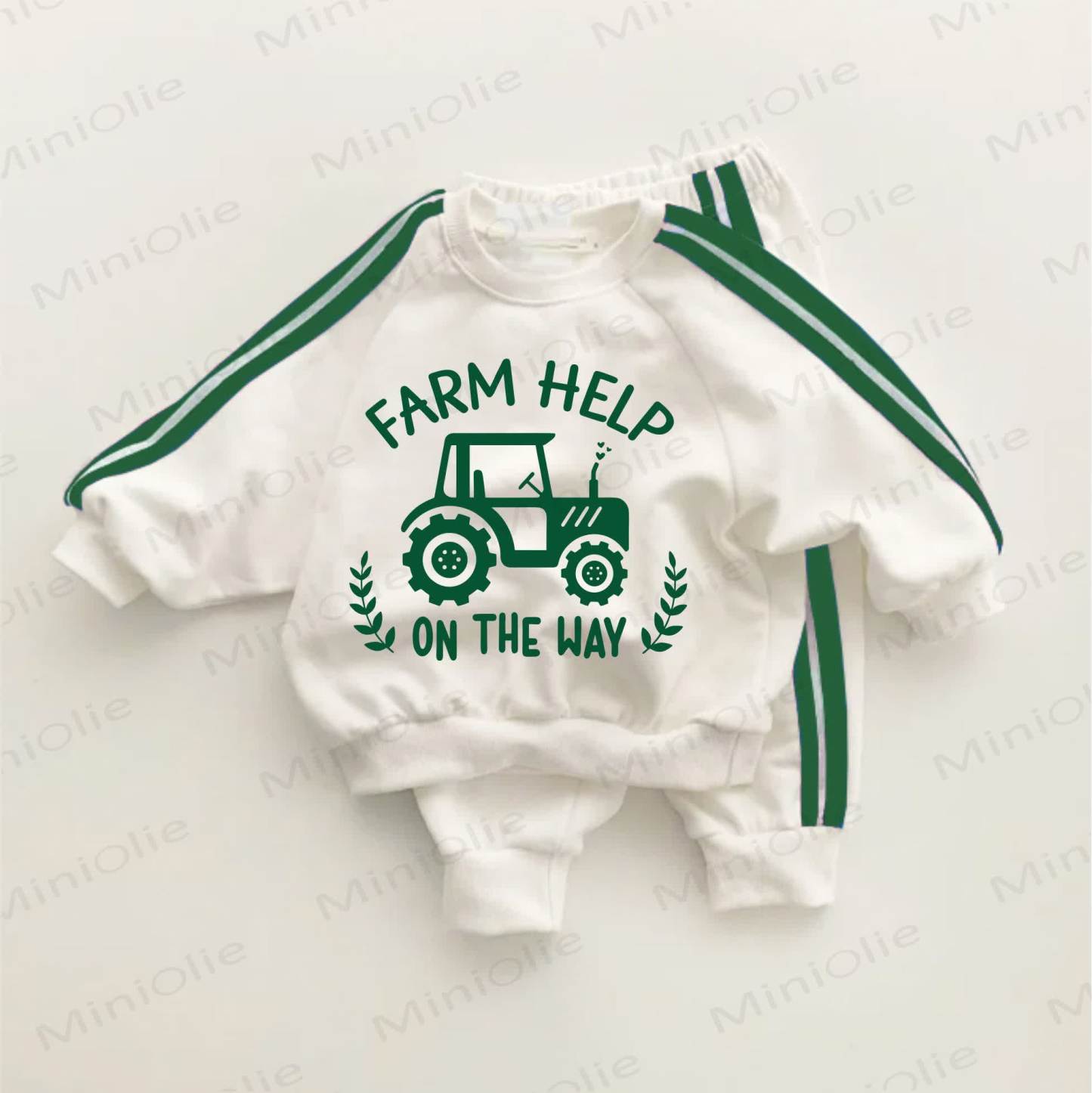 FARM HELP ON THE WAY Baby Toddler Green Striped 2-piece Set - White&Green - 3-5T - image 1