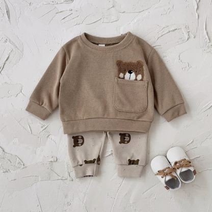Baby Toddler Peekaboo Bear Pocket Sweatshirt and Jogger 2-piece Set - Brown - 2-3Y - image 2