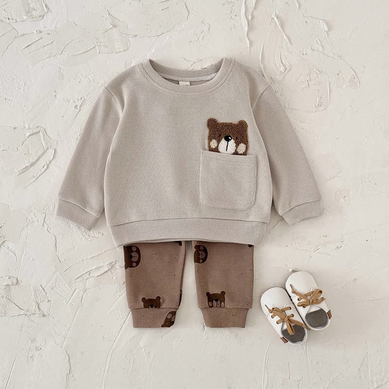 Baby Toddler Peekaboo Bear Pocket Sweatshirt and Jogger 2-piece Set - Beige - 2-3Y - image 3