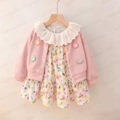 Baby Girl Floral Lace Collar Dress - Pink - 3-4T - image 2