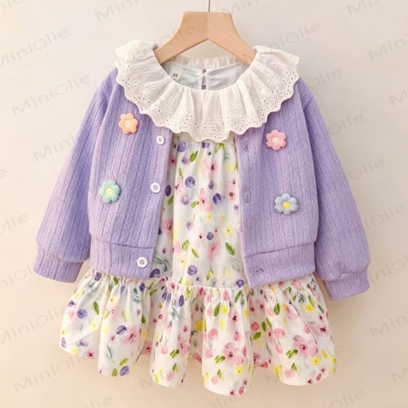 Baby Girl Floral Lace Collar Dress - Purple - 3-4T - image 5