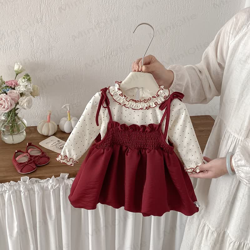 Baby Vintage Red Bow Strap Dress Set - Red - 2-3T - image 1