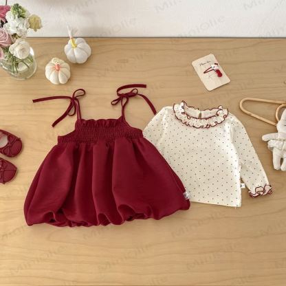 Baby Vintage Red Bow Strap Dress Set - image 4