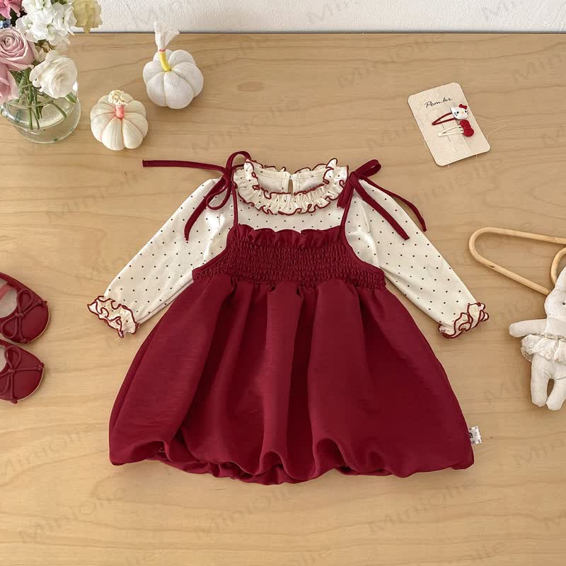 Baby Vintage Red Bow Strap Dress Set - image 2