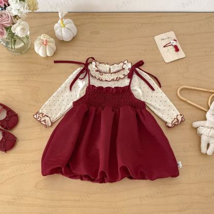 Baby Vintage Red Bow Strap Dress Set - image 2