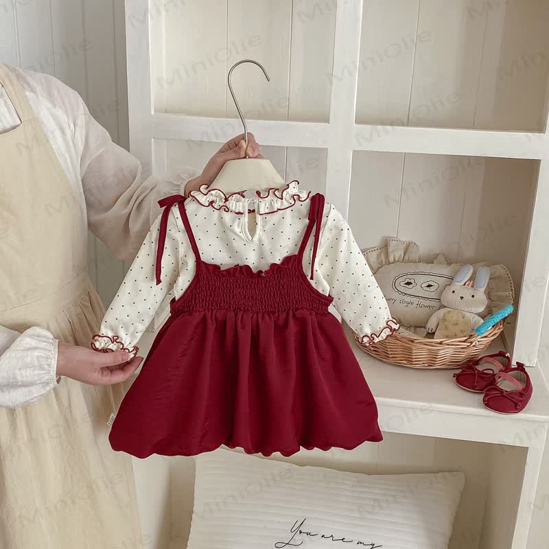 Baby Vintage Red Bow Strap Dress Set - image 3