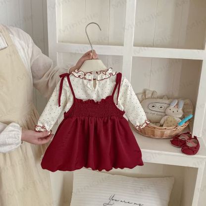 Baby Vintage Red Bow Strap Dress Set - image 3