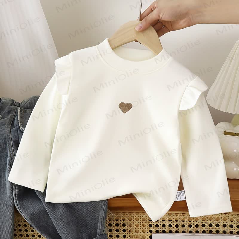 Toddler Girl Heart Ruffle Long Sleeve T-Shirt - White - 8-9T - image 2
