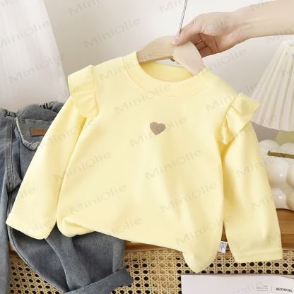 Toddler Girl Heart Ruffle Long Sleeve T-Shirt - Yellow - 8-9T - image 3