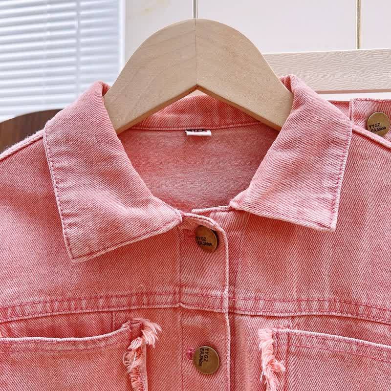 Toddler Girl Solid Color Denim Jacket and Pants 2-piece Set - image 6