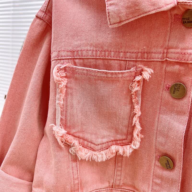 Toddler Girl Solid Color Denim Jacket and Pants 2-piece Set - image 7