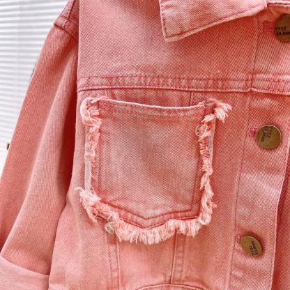 Toddler Girl Solid Color Denim Jacket and Pants 2-piece Set - image 7