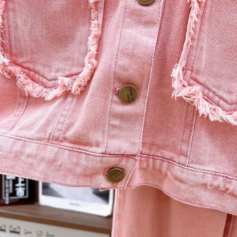 Toddler Girl Solid Color Denim Jacket and Pants 2-piece Set - image 8