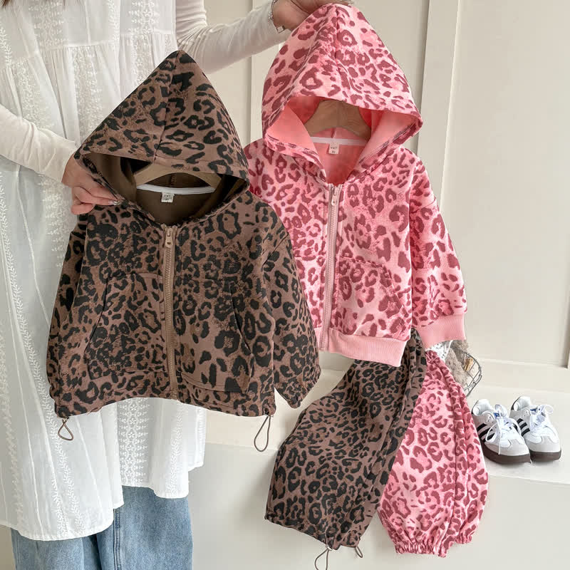 Toddler Girls Leopard Print Zip Hoodie and Pants 2-piece Set - image 1