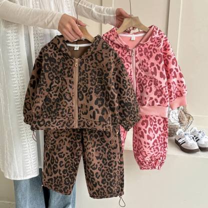 Toddler Girls Leopard Print Zip Hoodie and Pants 2-piece Set - image 5
