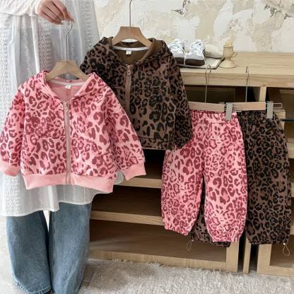 Toddler Girls Leopard Print Zip Hoodie and Pants 2-piece Set - image 4