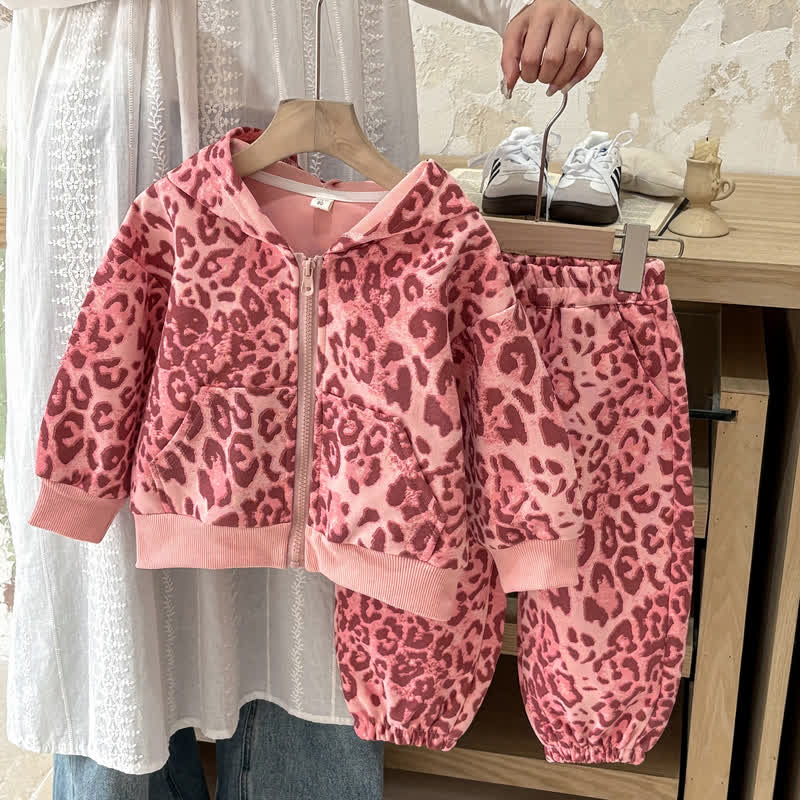 Toddler Girls Leopard Print Zip Hoodie and Pants 2-piece Set - Pink - 8-10T - image 3