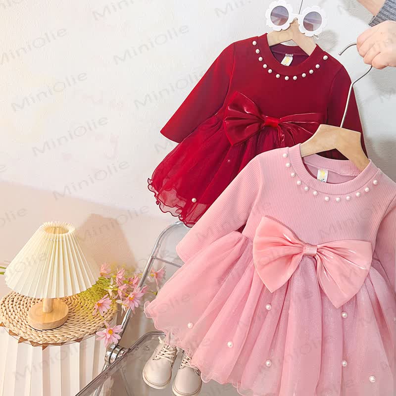 Baby Girl Pearl Bow Tulle Dress - image 1