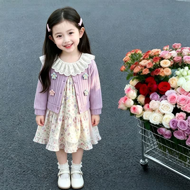 Baby Girl Floral Lace Collar Dress - image 7