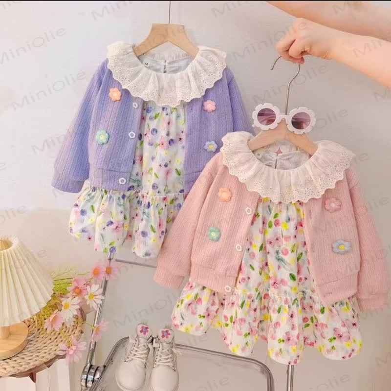 Baby Girl Floral Lace Collar Dress - image 1