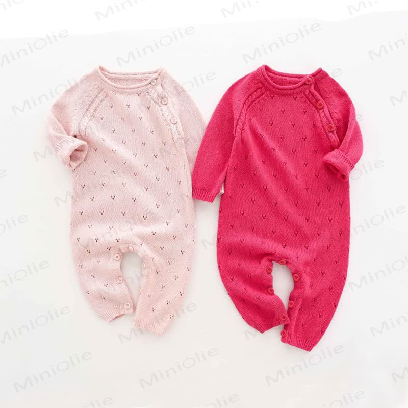 Baby Pointelle Knit Shoulder Button Romper - image 1