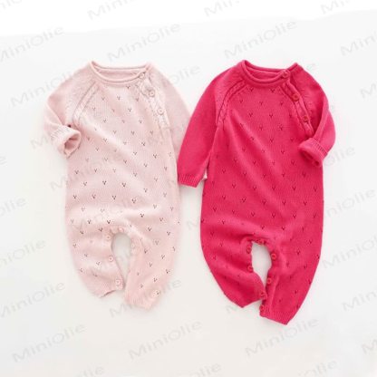 Baby Pointelle Knit Shoulder Button Romper - image 1