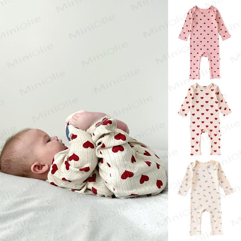 Baby Ribbed Heart Bow Print Long Sleeve Romper - image 2