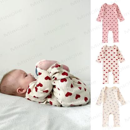 Baby Ribbed Heart Bow Print Long Sleeve Romper - image 2